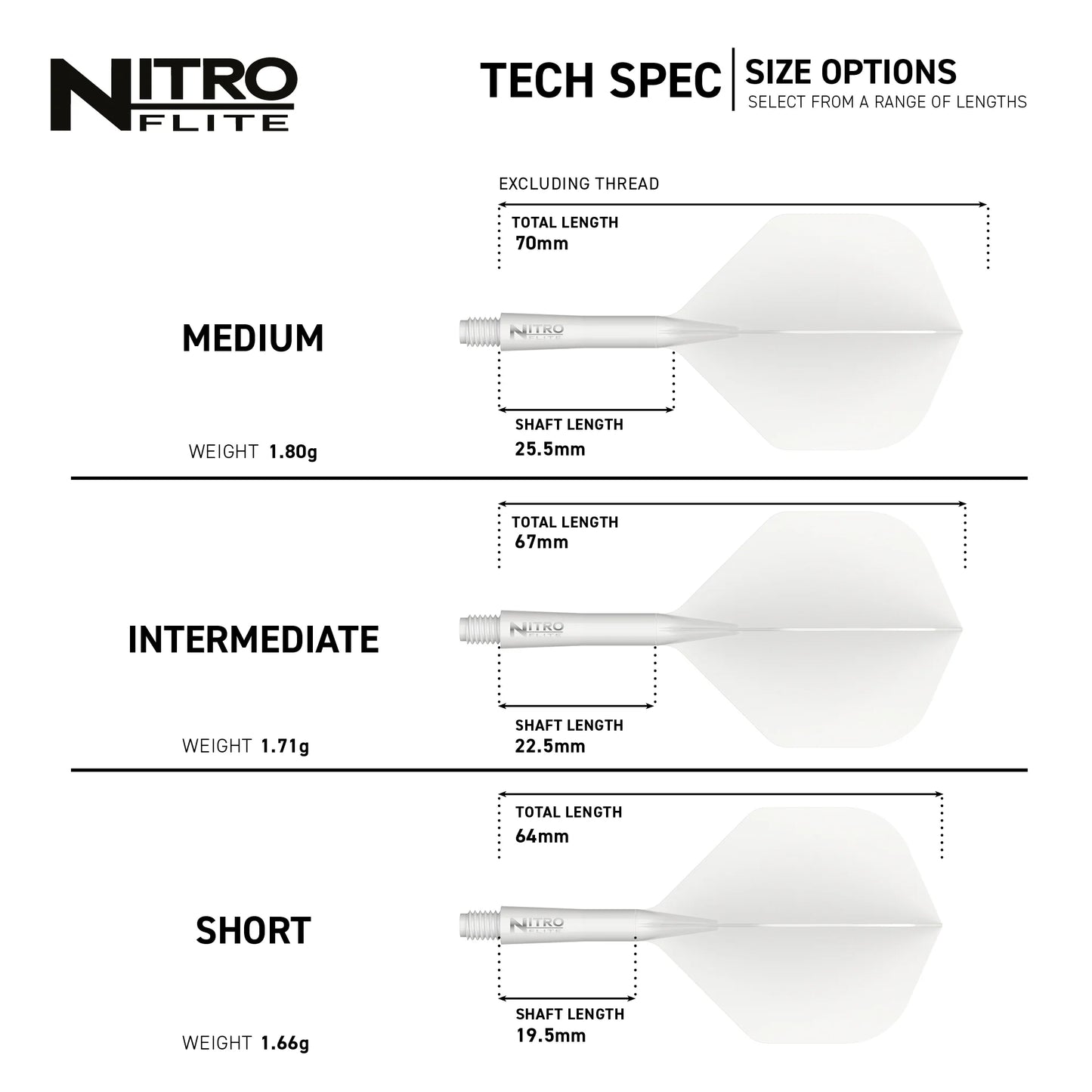 Nitro Flite Integrated Flight & Shaft - White & White | Red Dragon