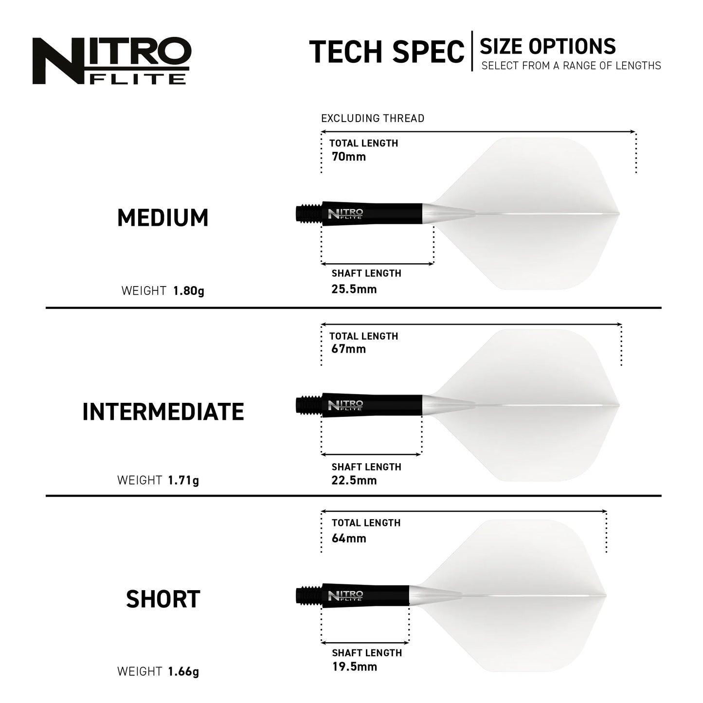 Nitro Flite Integrated Flight & Shaft - White & Black | Red Dragon