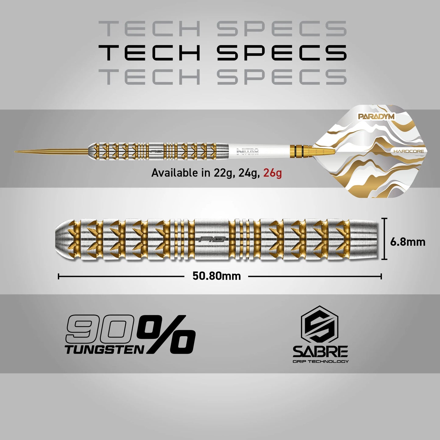 Paradym Gold Parallel Steel Tip Darts | Red Dragon