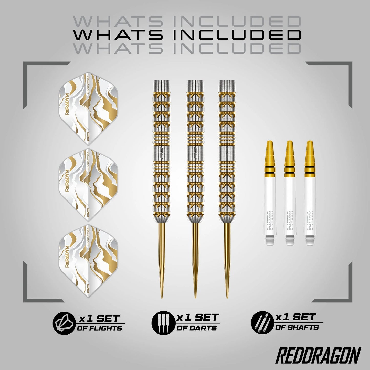 Paradym Gold Parallel Steel Tip Darts | Red Dragon