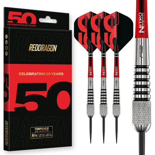 50th Anniversary Collection - Fightmaster Torpedo 2 Steel Tip Darts | Red Dragon