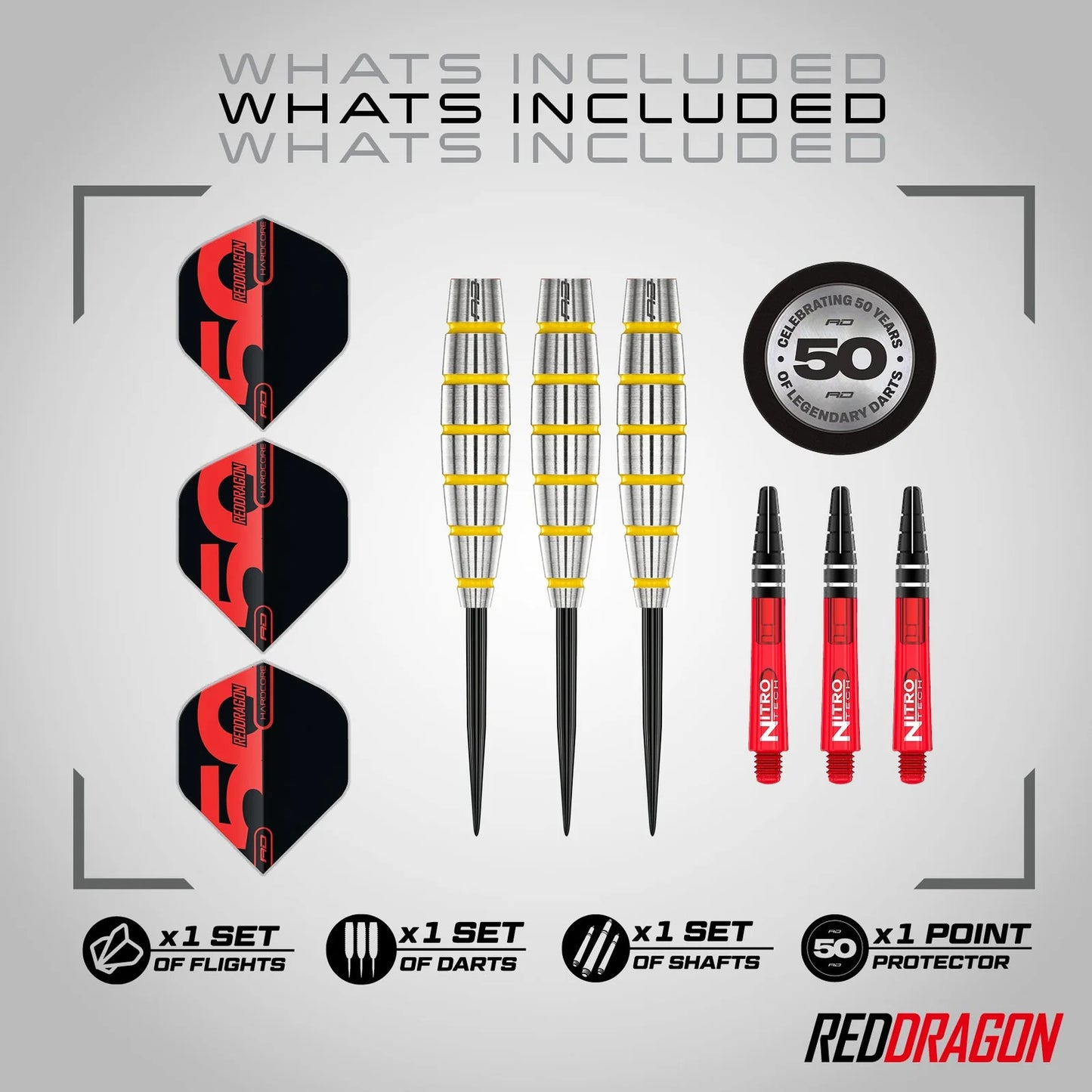 50th Anniversary Collection - Chunky Stumpy 3 Steel Tip Darts | Red Dragon