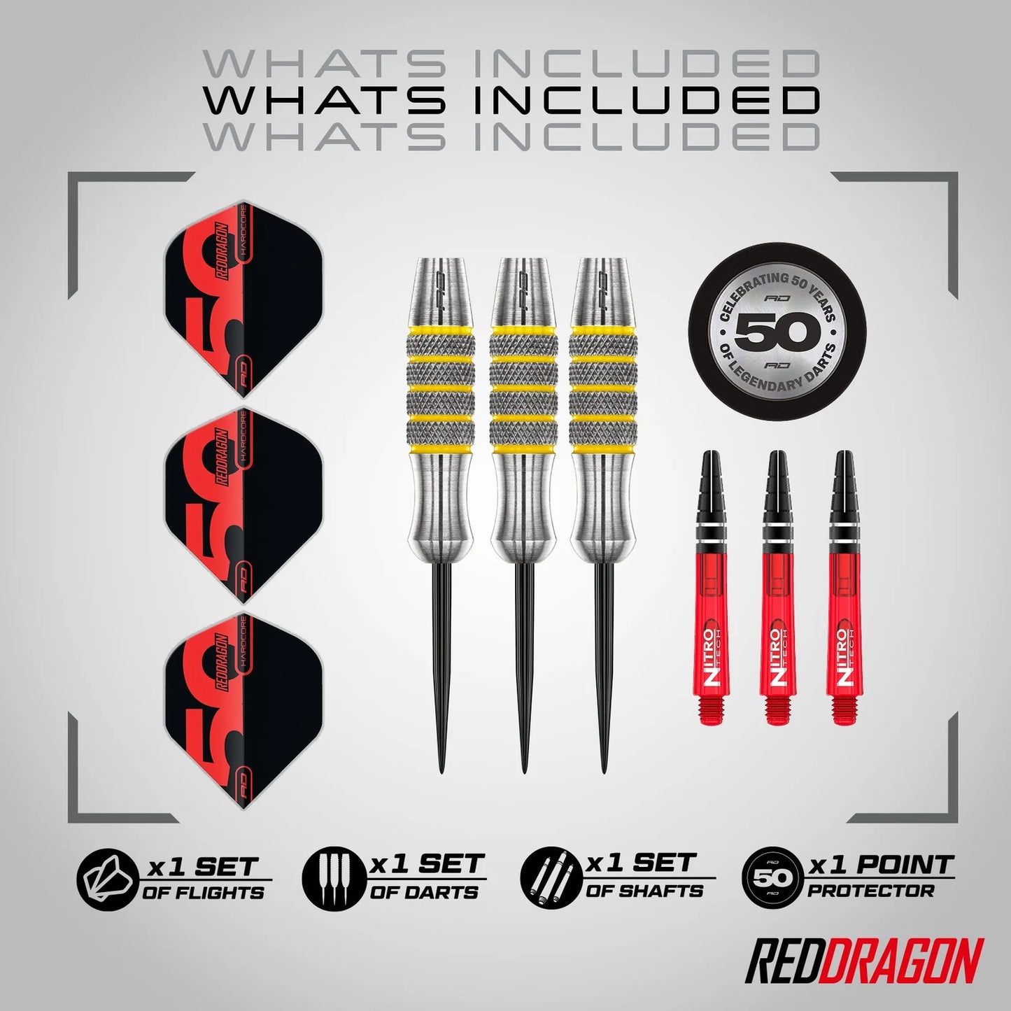 50th Anniversary Collection - Chunky Stumpy 7 Steel Tip Darts | Red Dragon