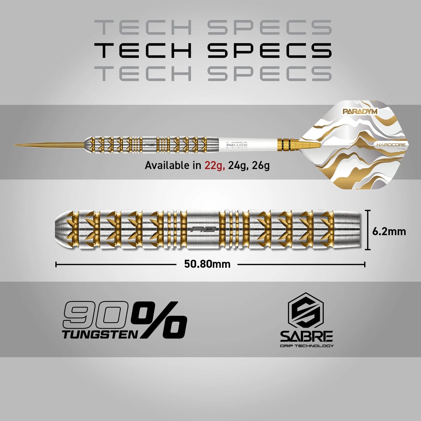 Paradym Gold Parallel Steel Tip Darts | Red Dragon