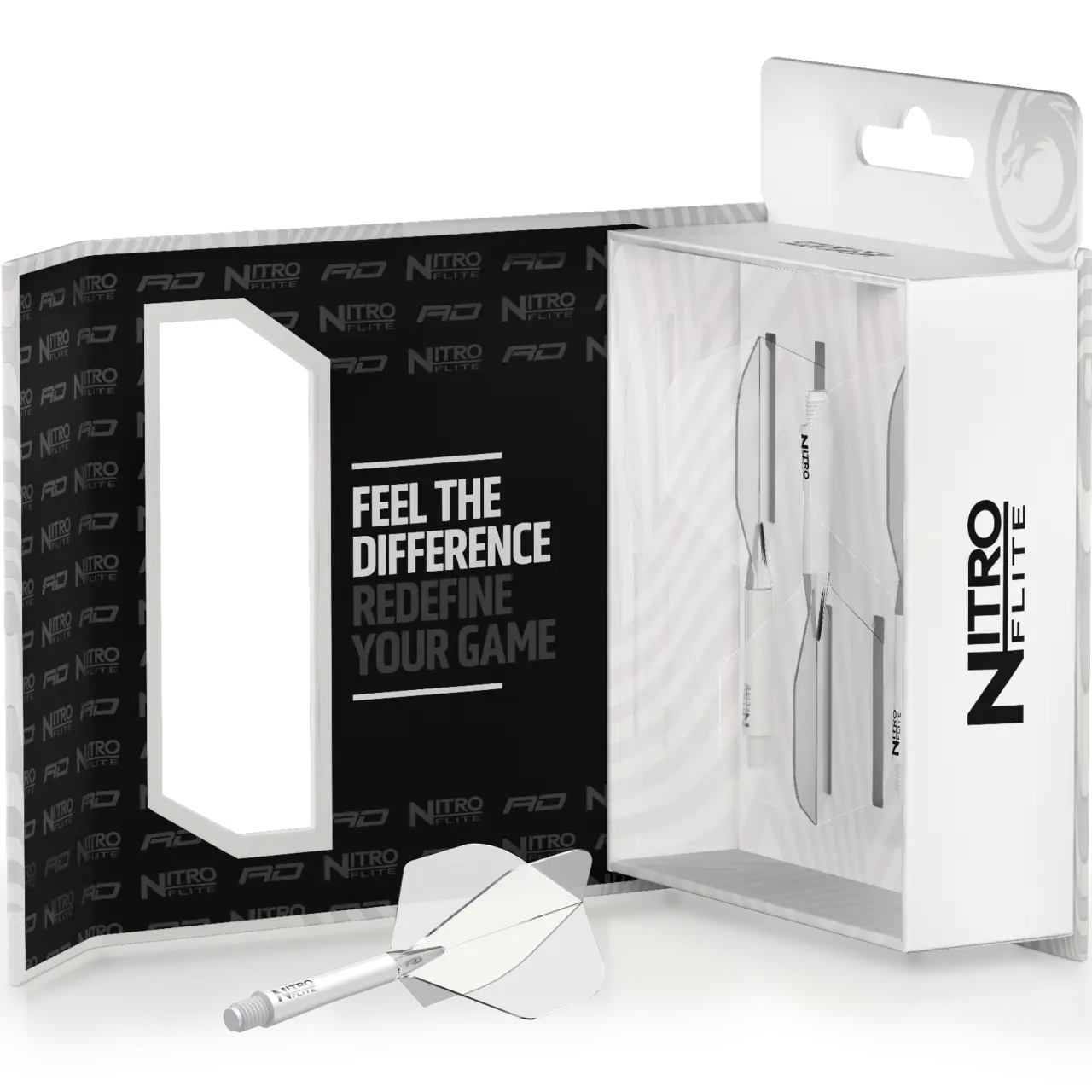 Nitro Flite Integrated Flight & Shaft - White & Clear | Red Dragon